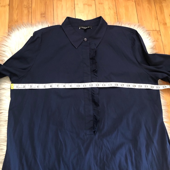 Lafayette 148 Preppy Collared Ruffled Relaxed Fit Long Sleeves Navy Dress XL - Picture 12 of 13